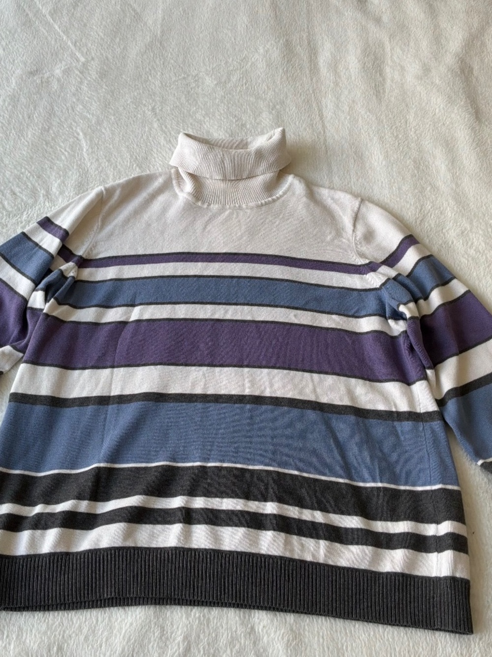 Striped Lightweight Cotton Turtleneck Sweater Blue Purple Grey White Fits Med.
